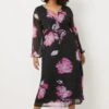 Wallis Curve Floral Mesh Twist Midi Dress
