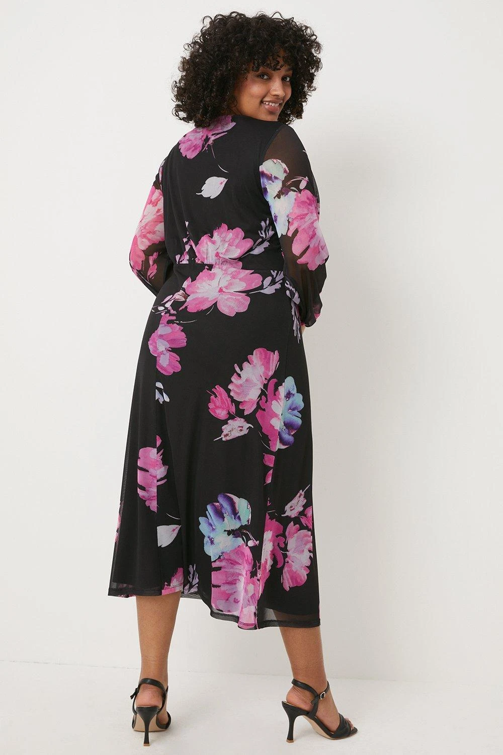 Wallis Curve Floral Mesh Twist Midi Dress - Image 3