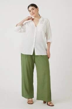Wallis Curve Khaki Linen Look Trouser