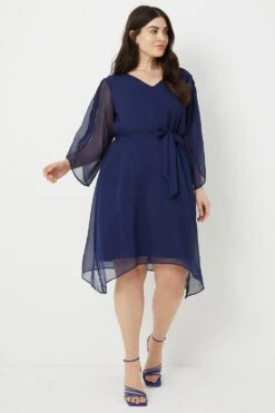 Wallis Curve Navy Woven Frill Sleeve Dress