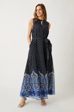 Wallis Blue Paisley Border Sleeveless Maxi Dress