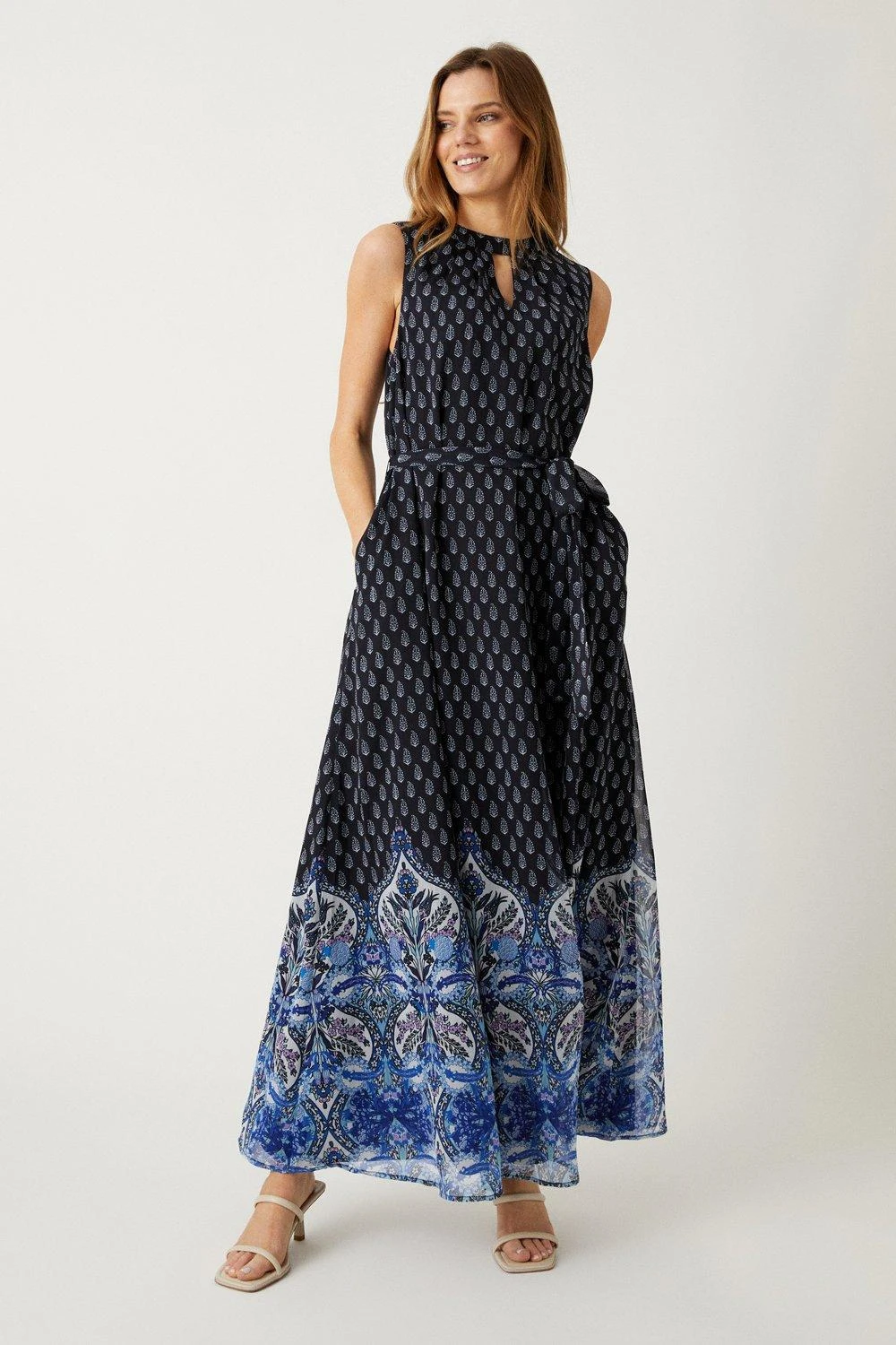 Wallis Blue Paisley Border Sleeveless Maxi Dress