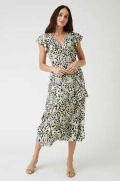 Wallis Abstract Soft Floral Midi Frill Detail Dress