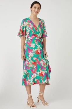 Wallis Green Floral Wrap Dress
