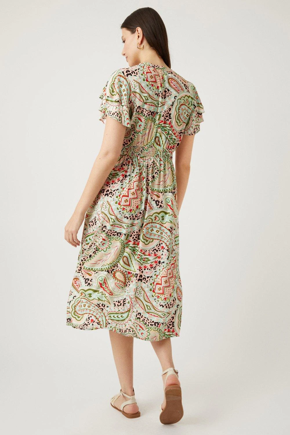 Wallis Green Floral Midi Button Through Tea Dress - Image 3