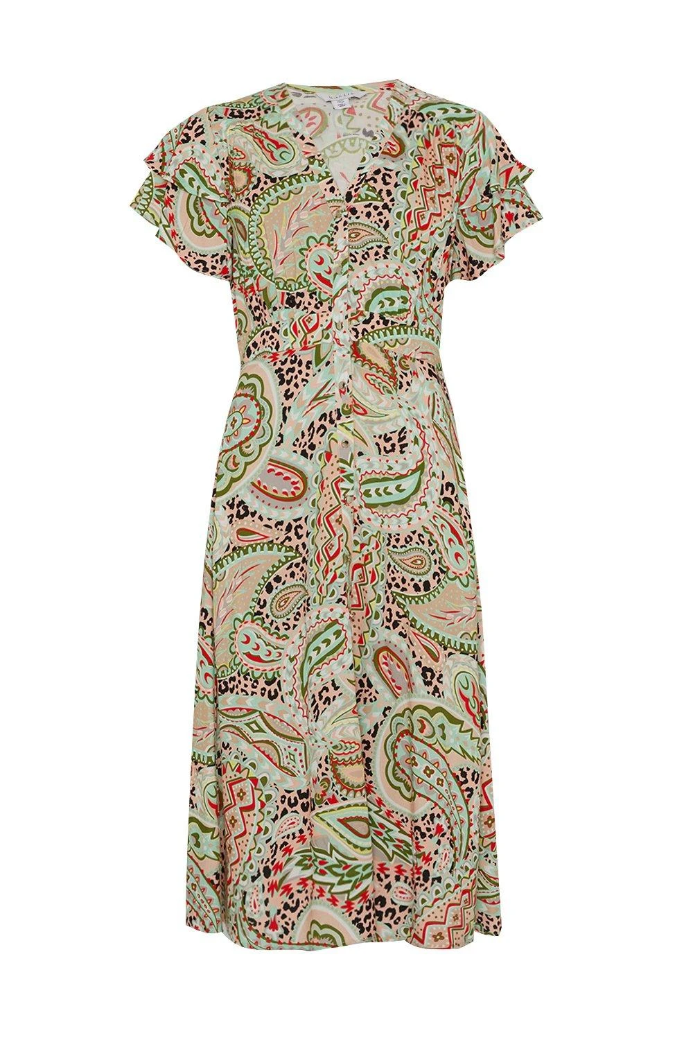 Wallis Green Floral Midi Button Through Tea Dress - Image 4