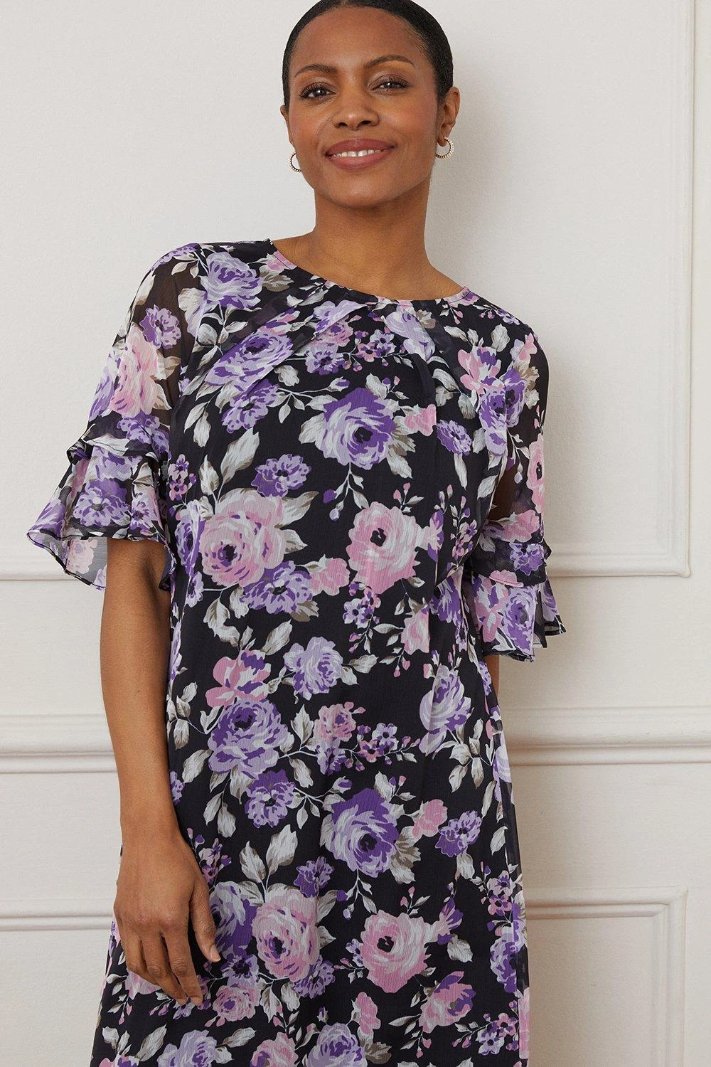 Wallis Floral Print Ruffle Sleeve Shift Dress - Image 2