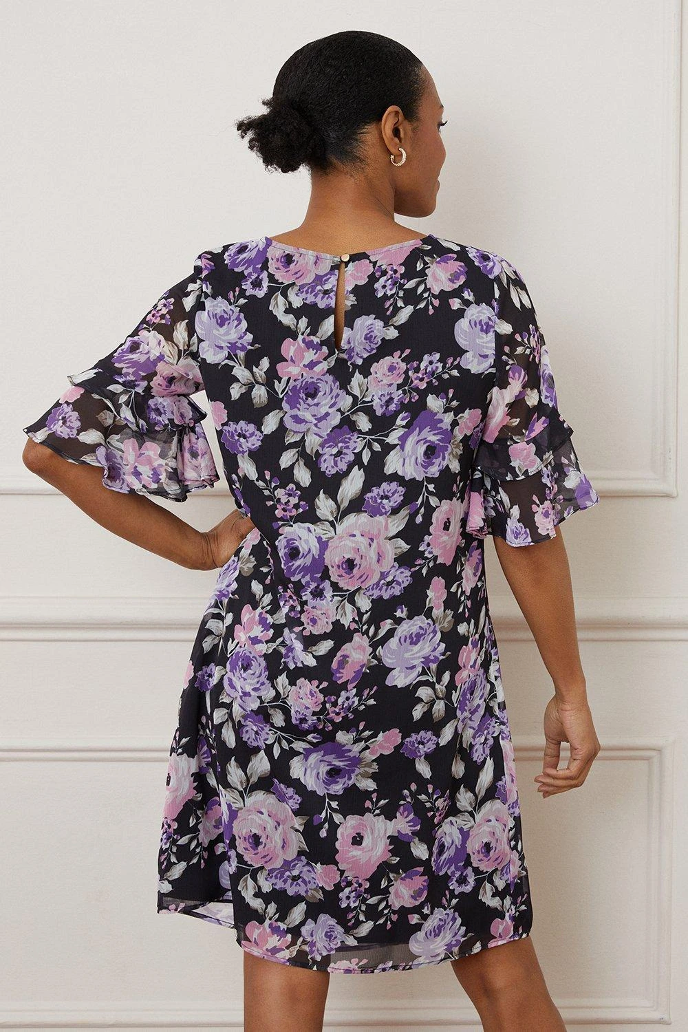 Wallis Floral Print Ruffle Sleeve Shift Dress - Image 3
