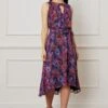 Wallis Printed Sleeveless Belted Highlow Midi Dress