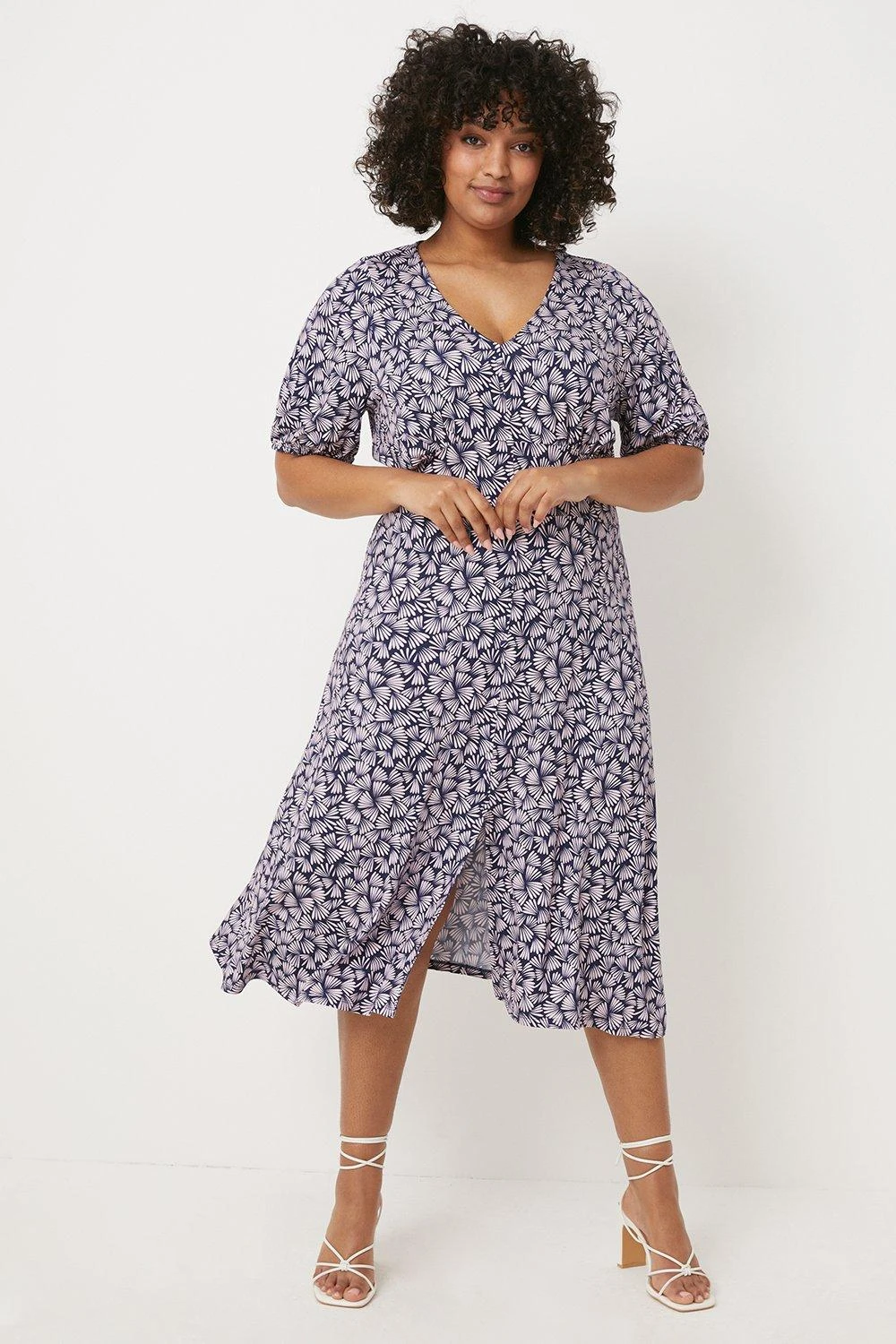 Wallis Curve Navy Fan Button Through Jersey Midi Dress