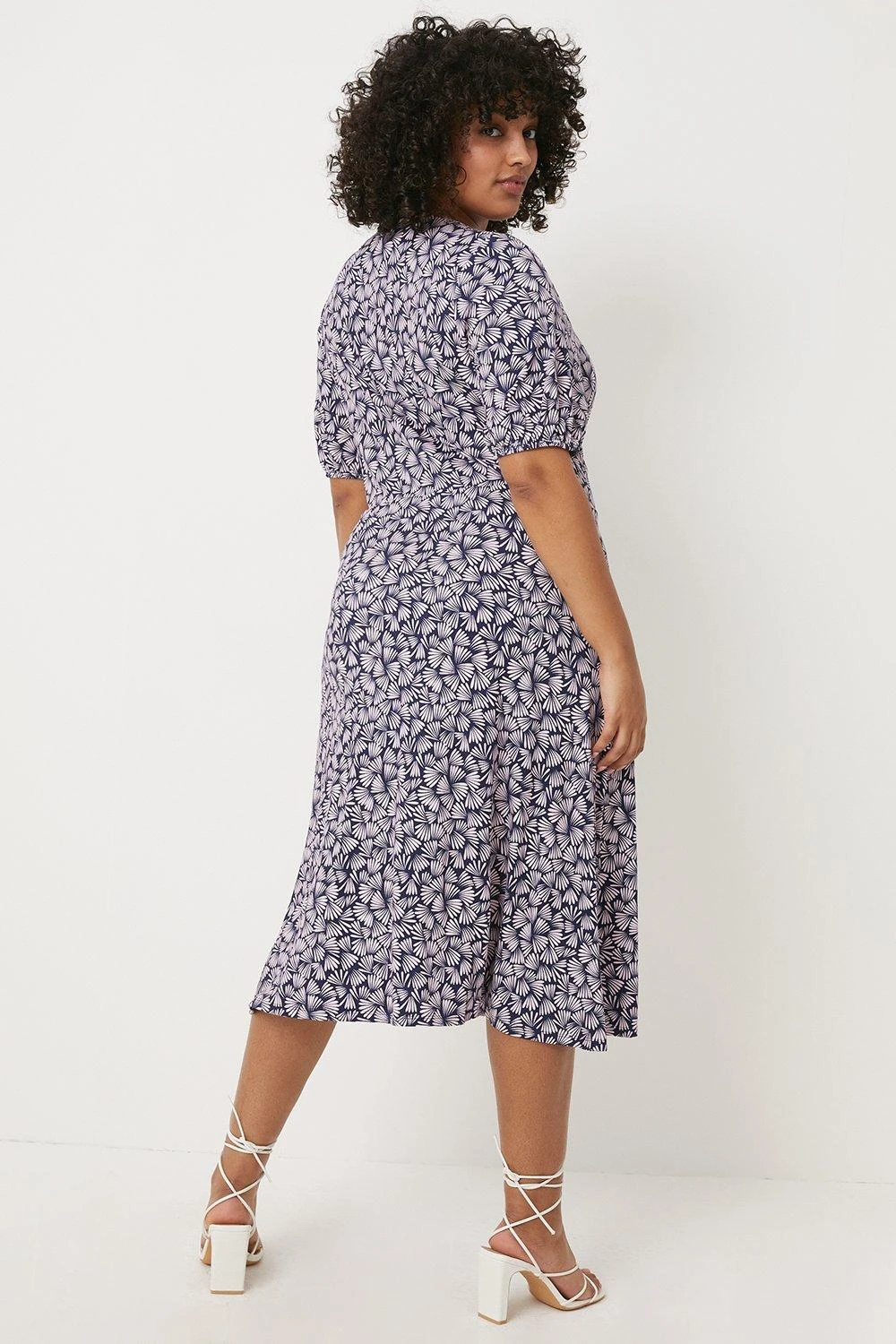 Wallis Curve Navy Fan Button Through Jersey Midi Dress - Image 3