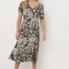 Wallis Petite Mono Butterfly Button Through Jersey Midi Dress