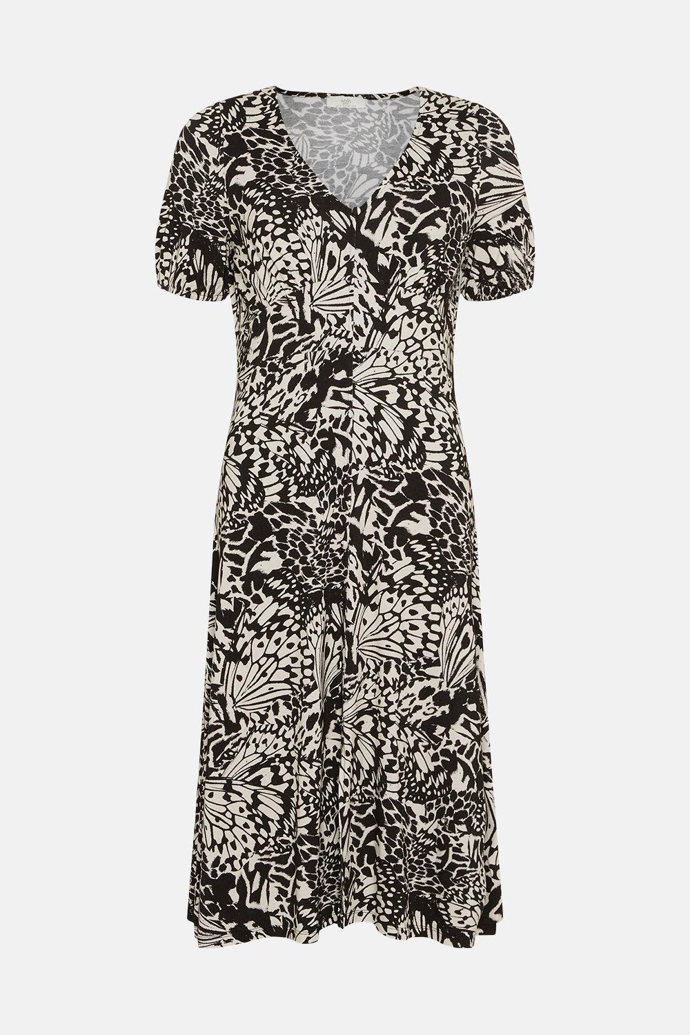 Wallis Petite Mono Butterfly Button Through Jersey Midi Dress - Image 5