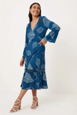 Wallis Petite Navy Leaf Wrap Dress