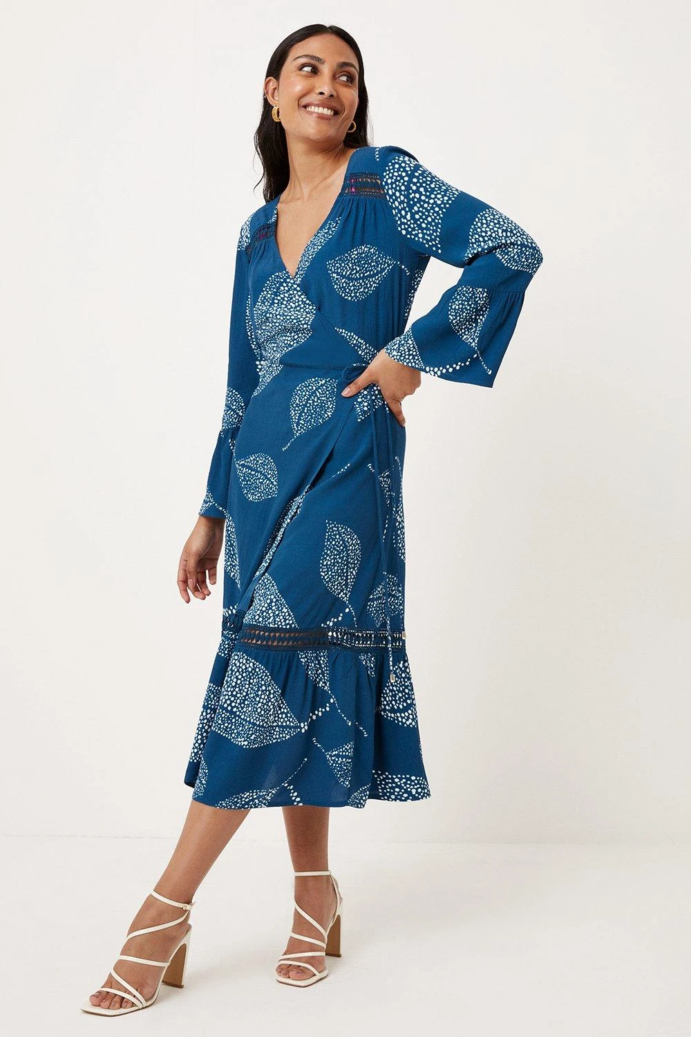 Wallis Petite Navy Leaf Wrap Dress