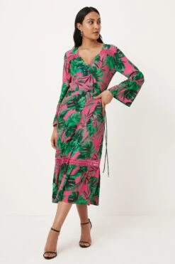Wallis Petite Pink Palm Wrap Dress