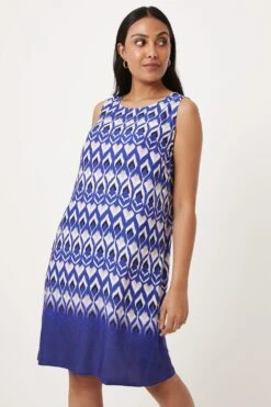 Wallis Petite Blue Ikat Border Sleeveless Shift Dress