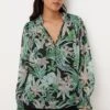 Wallis Petite Green Palm Print Tie Neck Top