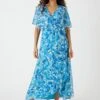 Wallis Petite Aqua Abstract Print Angel Sleeve Midi Dress