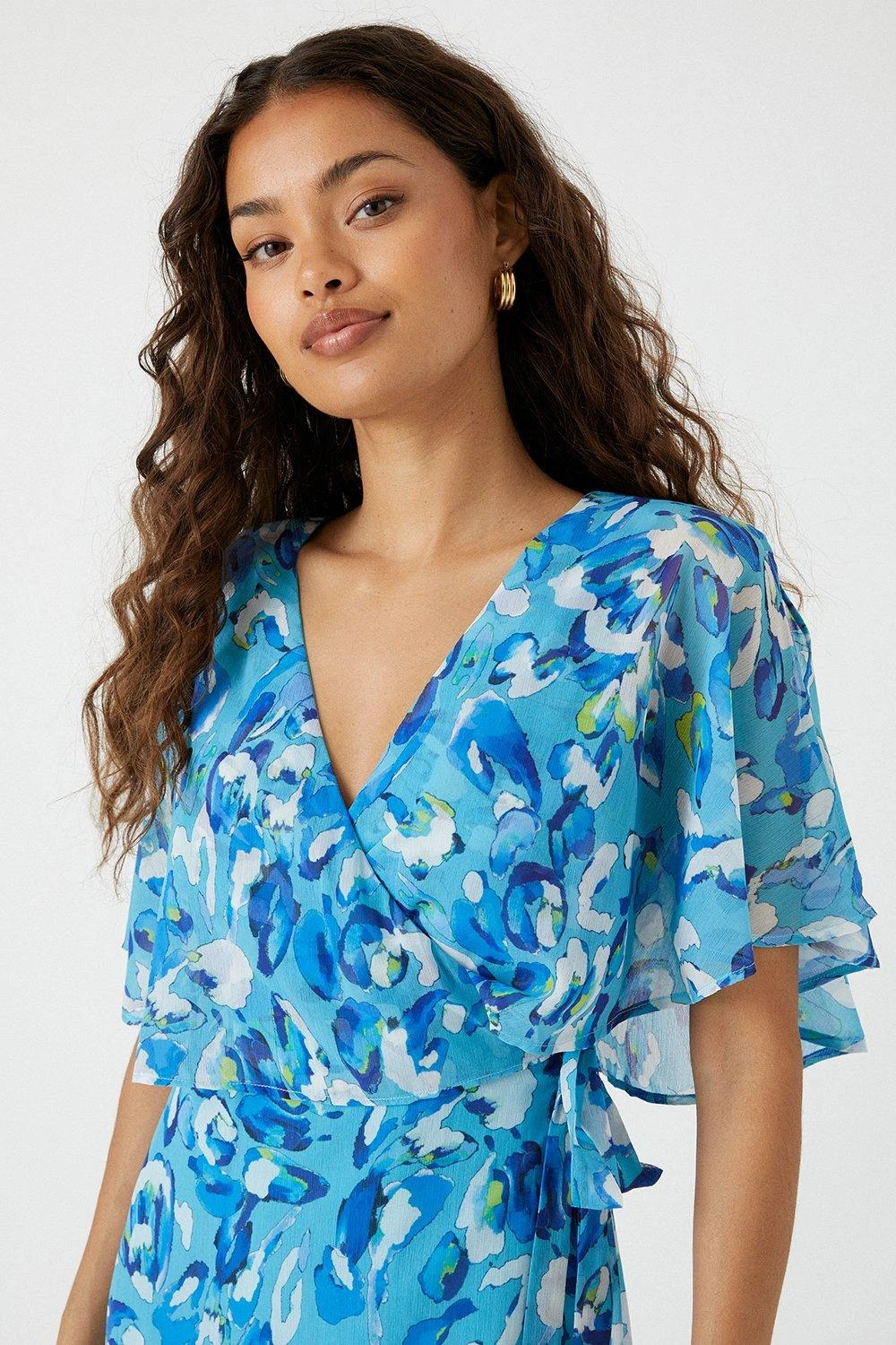Wallis Petite Aqua Abstract Print Angel Sleeve Midi Dress - Image 2