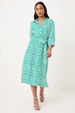 Wallis Petite Green Ikat Pocket Belted Shirt Dress