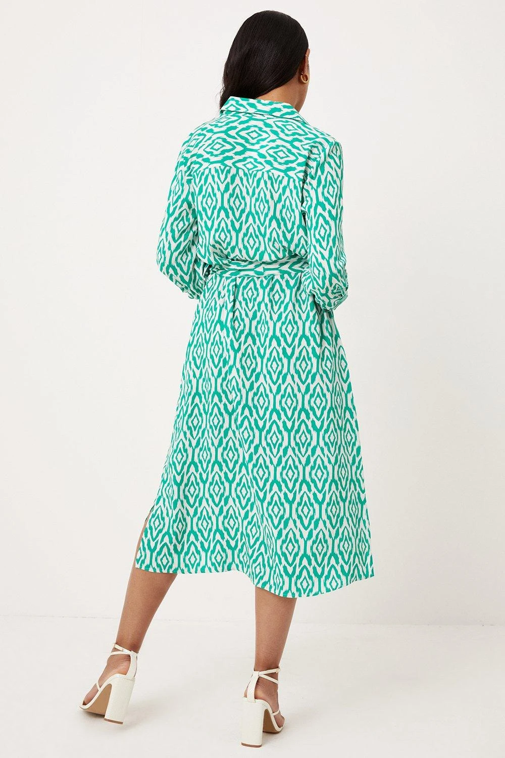 Wallis Petite Green Ikat Pocket Belted Shirt Dress - Image 3