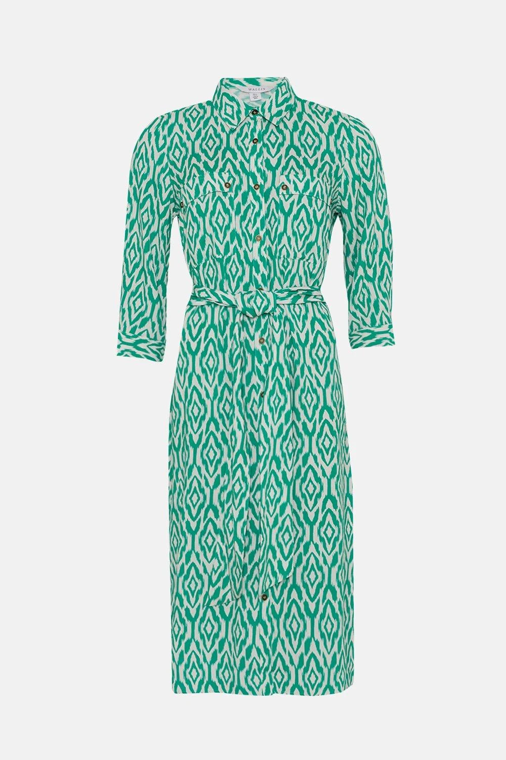 Wallis Petite Green Ikat Pocket Belted Shirt Dress - Image 4