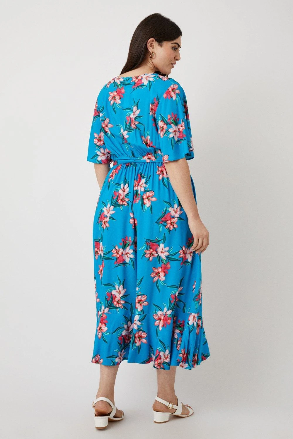 Wallis Curve Blue Tropical Floral Wrap Midi Dress - Image 3