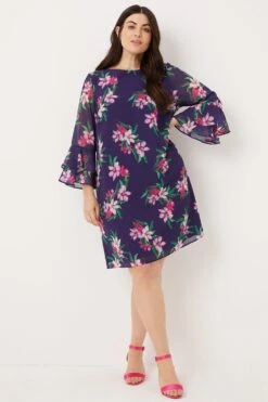 Wallis Curve Navy Tropical Floral Shift Dress