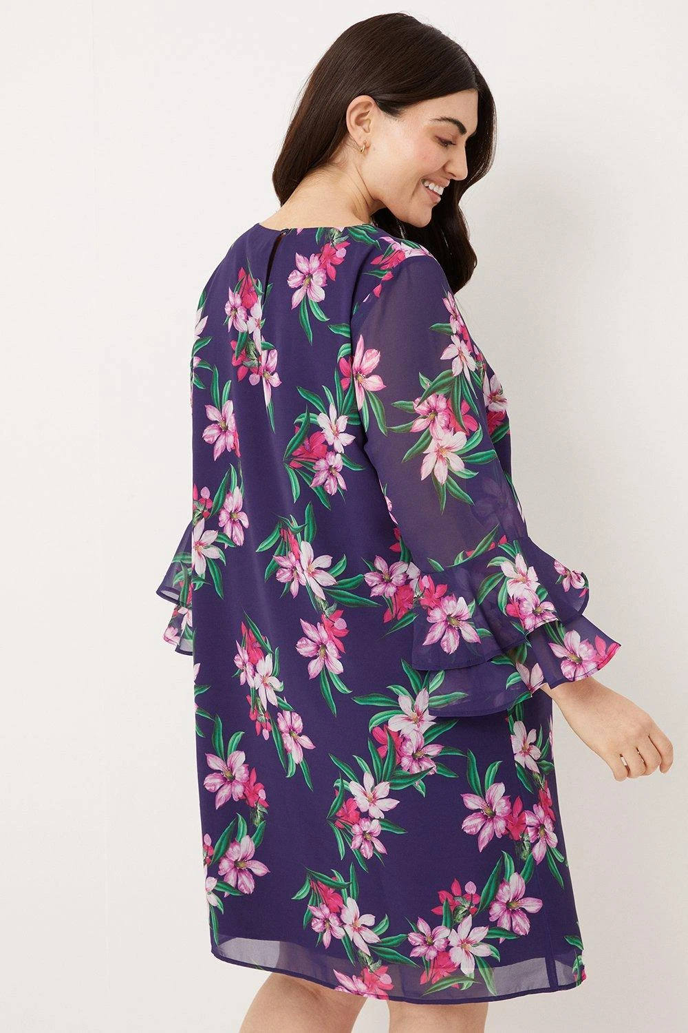 Wallis Curve Navy Tropical Floral Shift Dress - Image 3