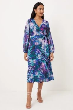 Wallis Petite Printed Slit Sleeve Wrap Midi Dress