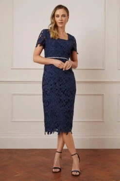 Wallis Lace Embellished Waist Cap Sleeve Midi Dress