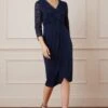 Wallis Lace 3/4 Sleeve Wrap Midi Dress