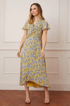 Wallis Micro Animal Twist Angel Sleeve Midi Dress