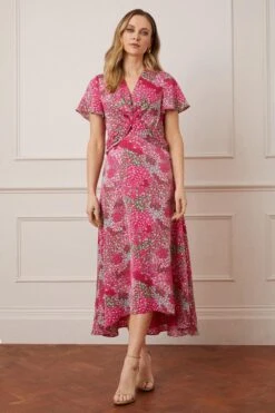 Wallis Ditsy Animal Twist Angel Sleeve Midi Dress