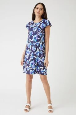 Wallis Navy Floral Jersey Shift Dress