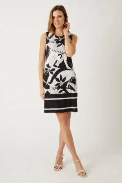 Wallis Mono Palm Border Jersey Shift Dress