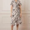 Wallis Floral Contrast Piping Wrap Midi Dress