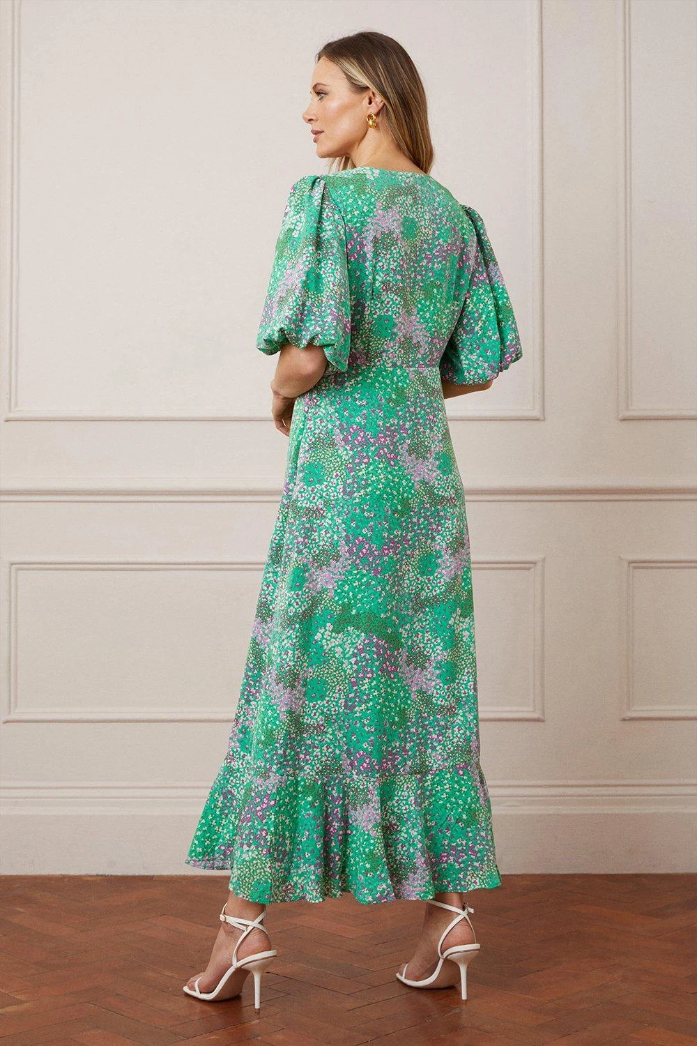 Wallis Ditsy Animal Print Balloon Sleeve Midi Dress - Image 3