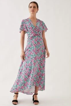 Wallis Petite Ditsy Floral Twist Angel Sleeve Midi Dress