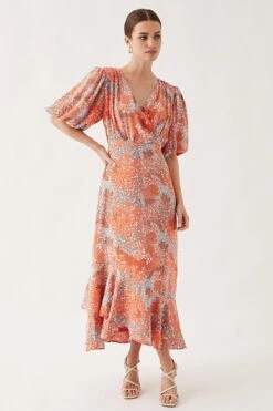 Wallis Petite Micro Animal Print Balloon Sleeve Midi Dress