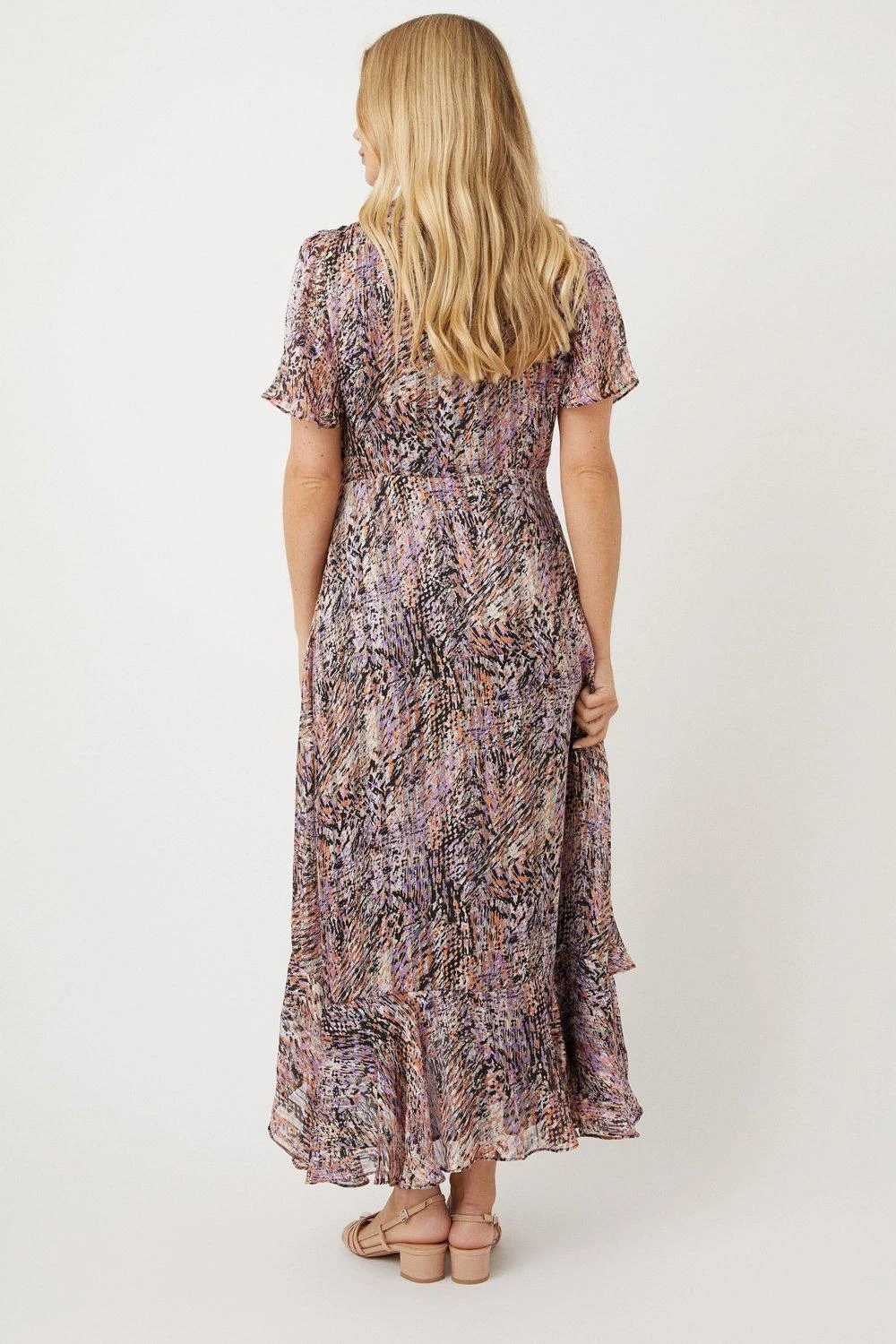 Wallis Petite Floral Glitter Stripe Wrap Midi Dress - Image 3