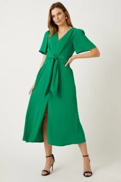 Wallis Green Tie Front Midi Dress