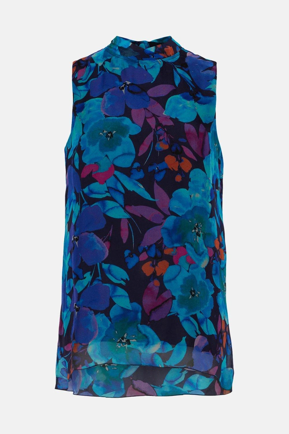 Wallis Petite Blue Floral Silk Mix High Neck Blouse - Image 5