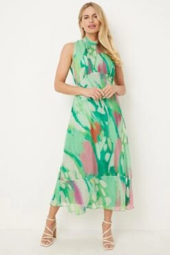 Wallis Petite Green Abstract Silk Mix Sleeveless Midaxi Dress