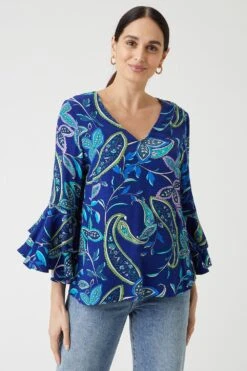 Wallis Paisley Viscose Flute Sleeve Top