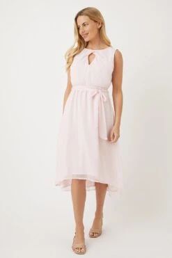 Wallis Petite Pink Sleeveless Belted Highlow Midi Dress