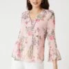 Wallis Blush Floral Ruffle Sleeve Top