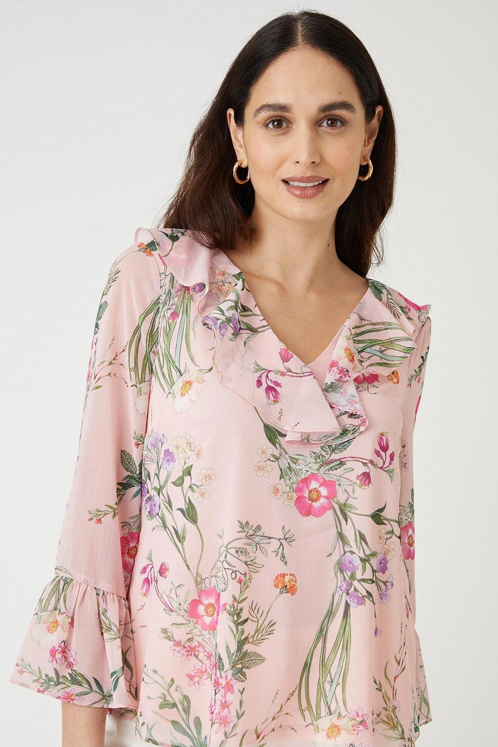 Wallis Blush Floral Ruffle Sleeve Top - Image 2