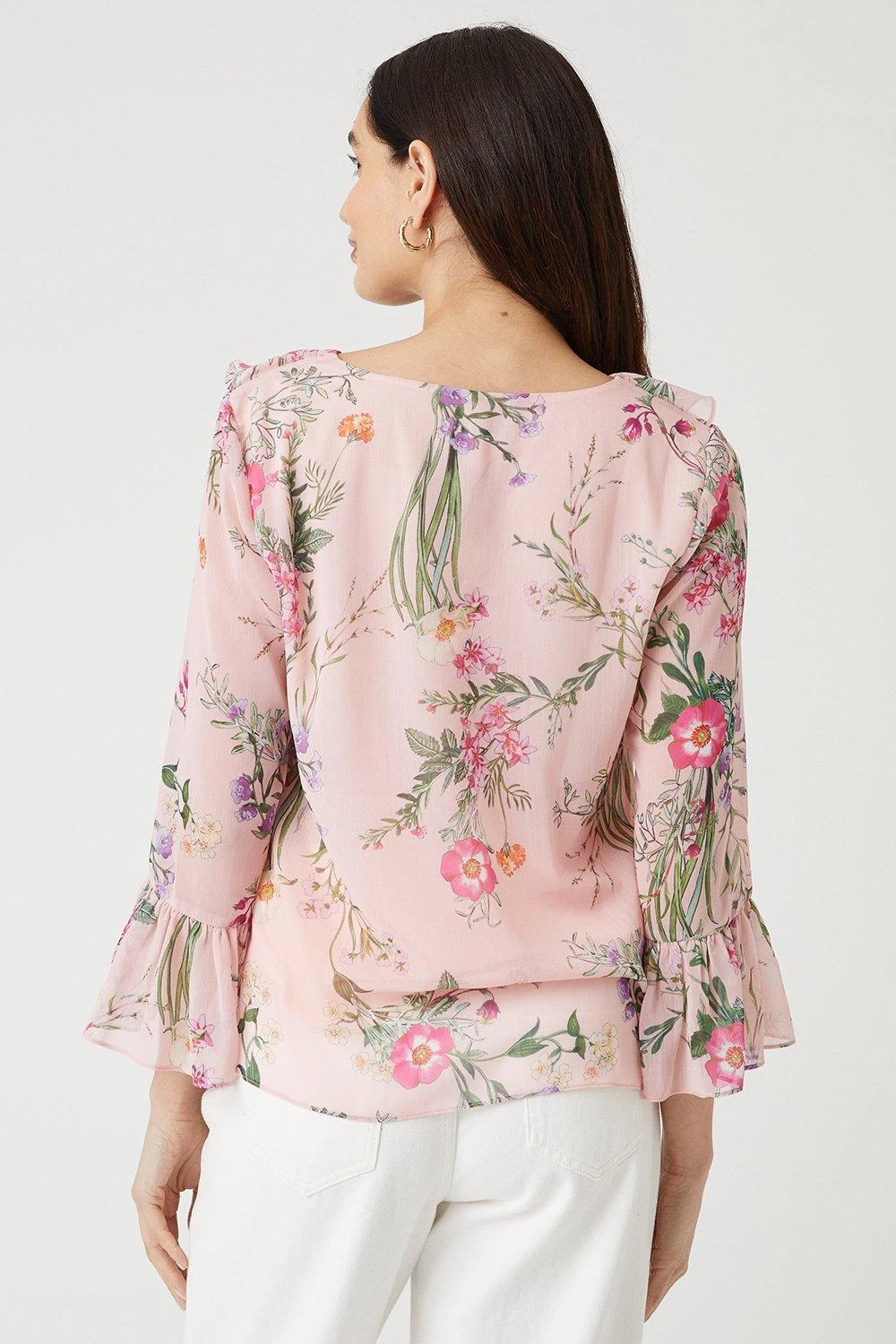 Wallis Blush Floral Ruffle Sleeve Top - Image 3
